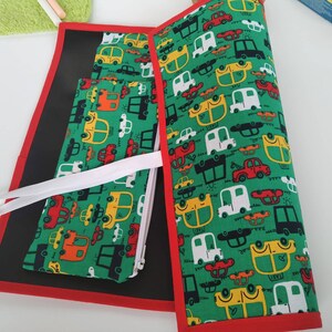 Schoolbordplacemat voor kinderen met etui, praktische montessorimaterialen, kerstcadeau-ideeën, auto's afdrukken, tekenplacemat