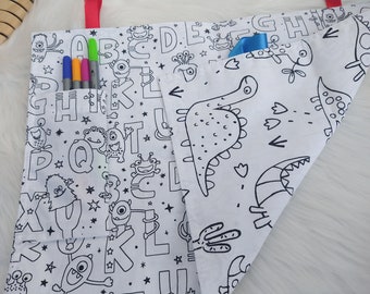 Washable painting mat for kids, Montessori placemat, washable colouring cloth, dinosaurs print, unique toddler gifts, coloring tablecloth