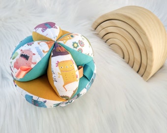 Montessori Puzzle Ball, grzechotka z bawełny organicznej, prezent na baby shower