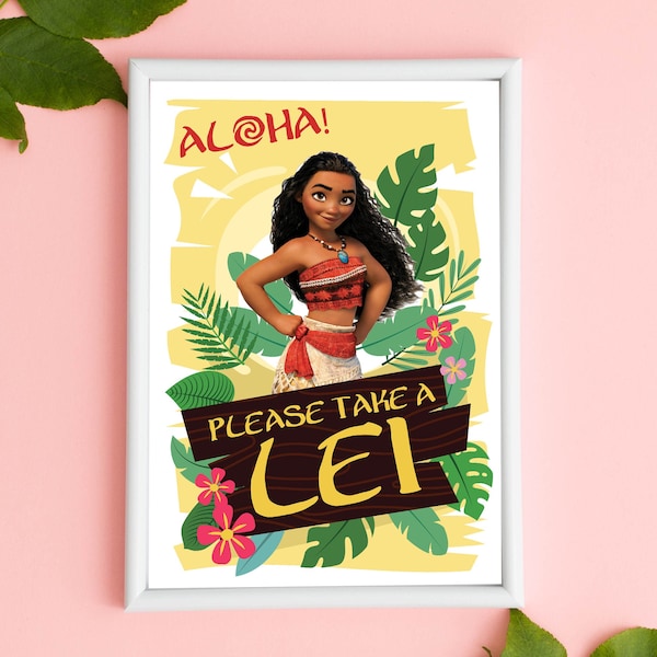 Moana Birthday A1 Poster, Instant Download, Please take a lei, Girl boy moana poster, Birthday Lei Moana birthday, Instant Download, Lei DIY