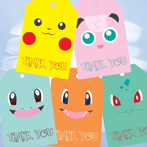 Pokemon Go Thank You Tag, Birthday Thank You Swing Tag, Thank You Tags Party Favor Pokemon Birthday, Pikachu DIY thank you tags