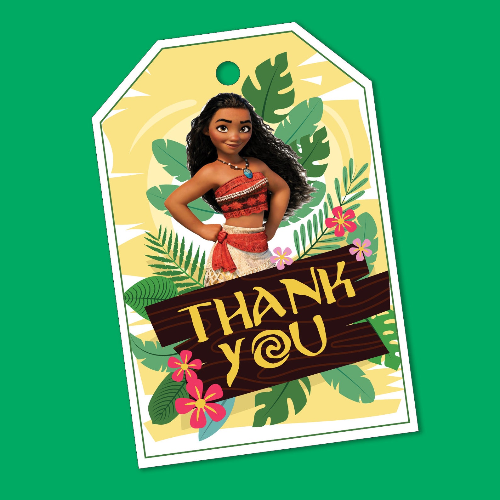 Moana Thank You Tag, Moana Theme Thanks, Birthday Thank You Swing Tag ...