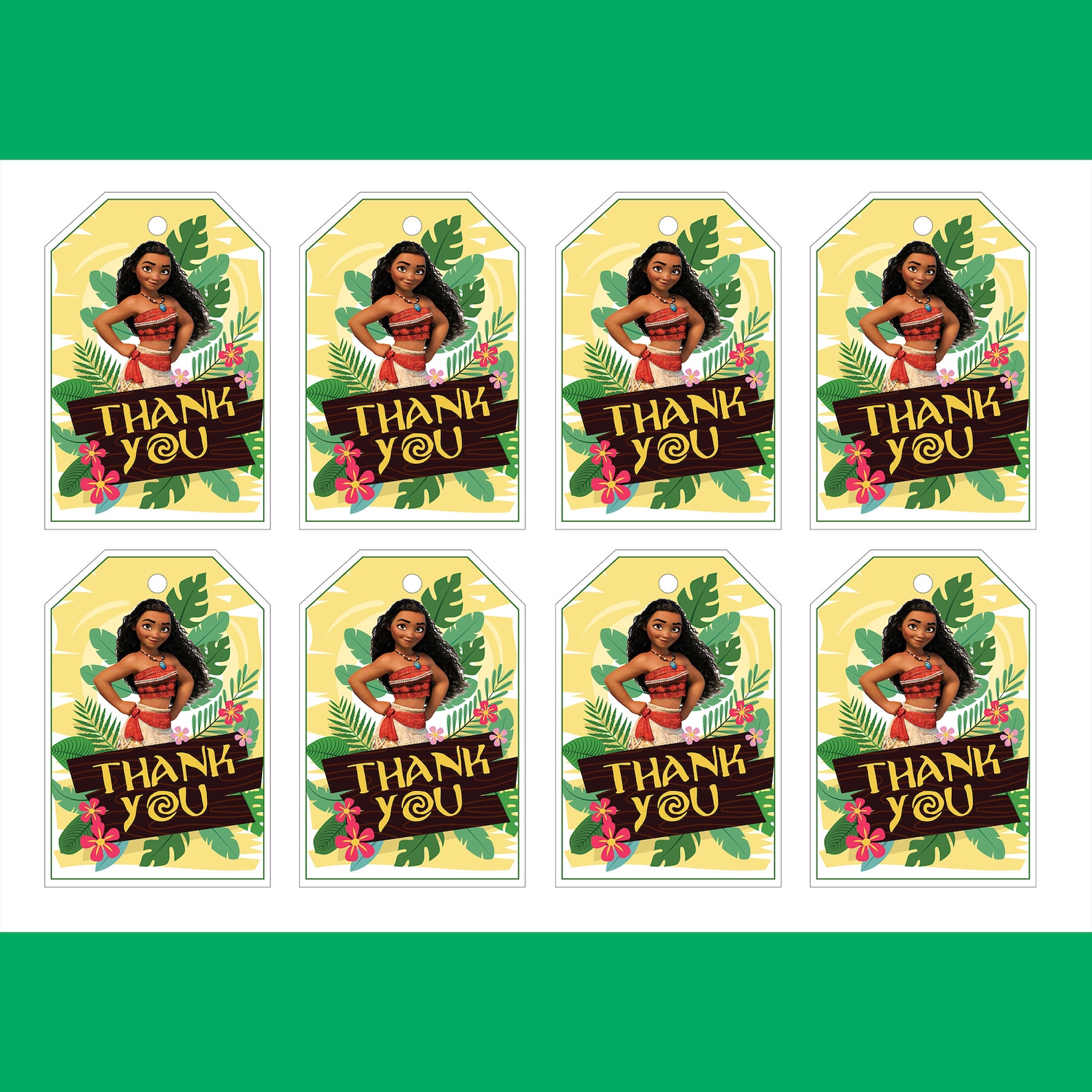 Moana Thank You Tag Moana Theme Thanks Birthday Thank You | Etsy