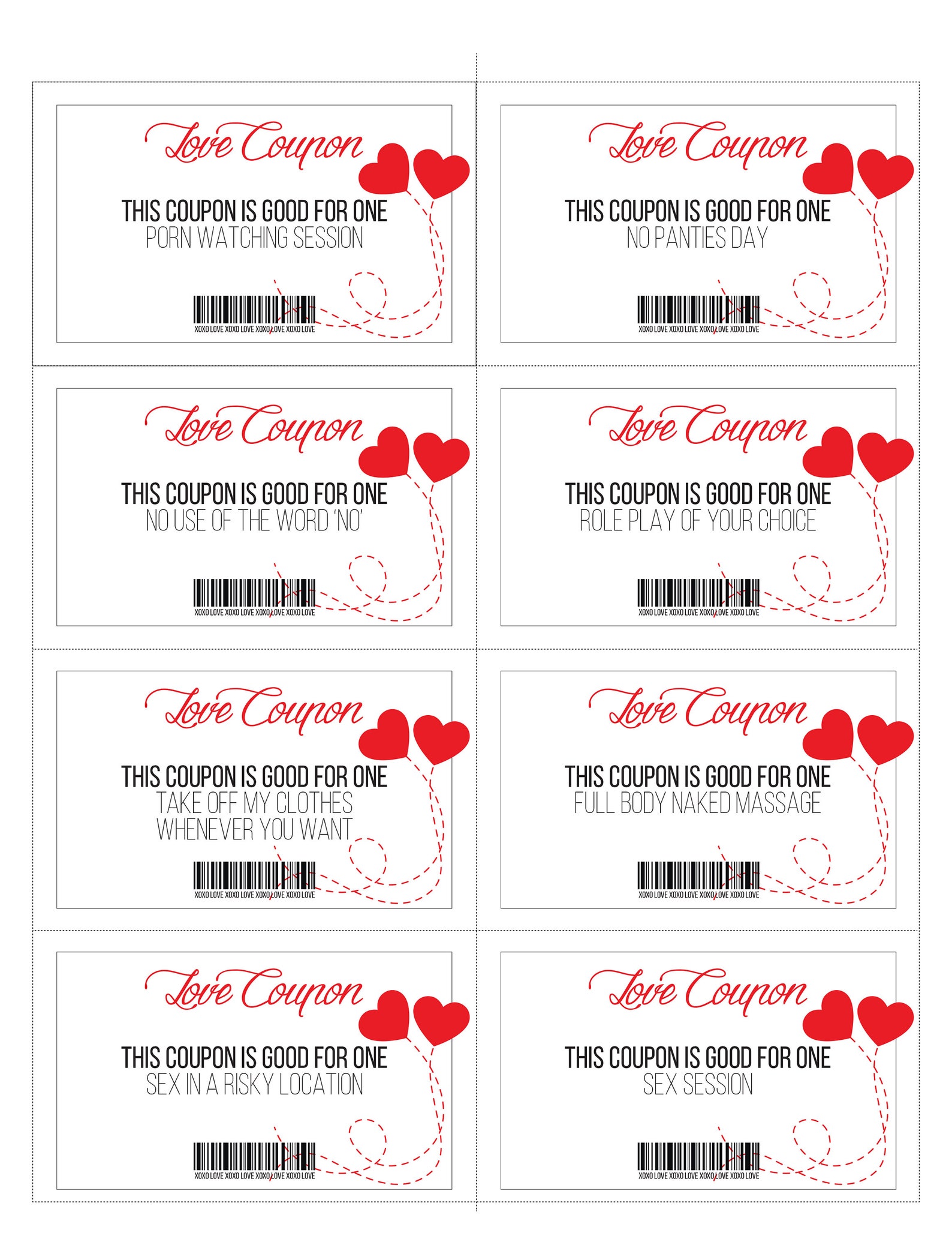 Naughty Love Coupons 24 Printable Coupons Downloadable - Etsy