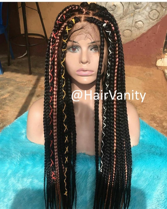 Designer Small To Medium Size Box Braids Braided Wig With Baby Hair Full Fully Handmade Lace Front Frontal Braids Braid Ghana Dee