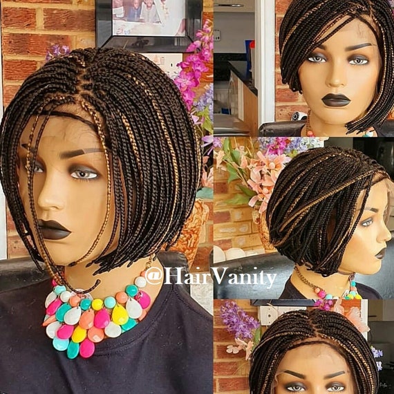 Short Bob Style Lace Front Frontal Braided Wig With Baby Hair Full Fully Handmade Braids Braid Wigs