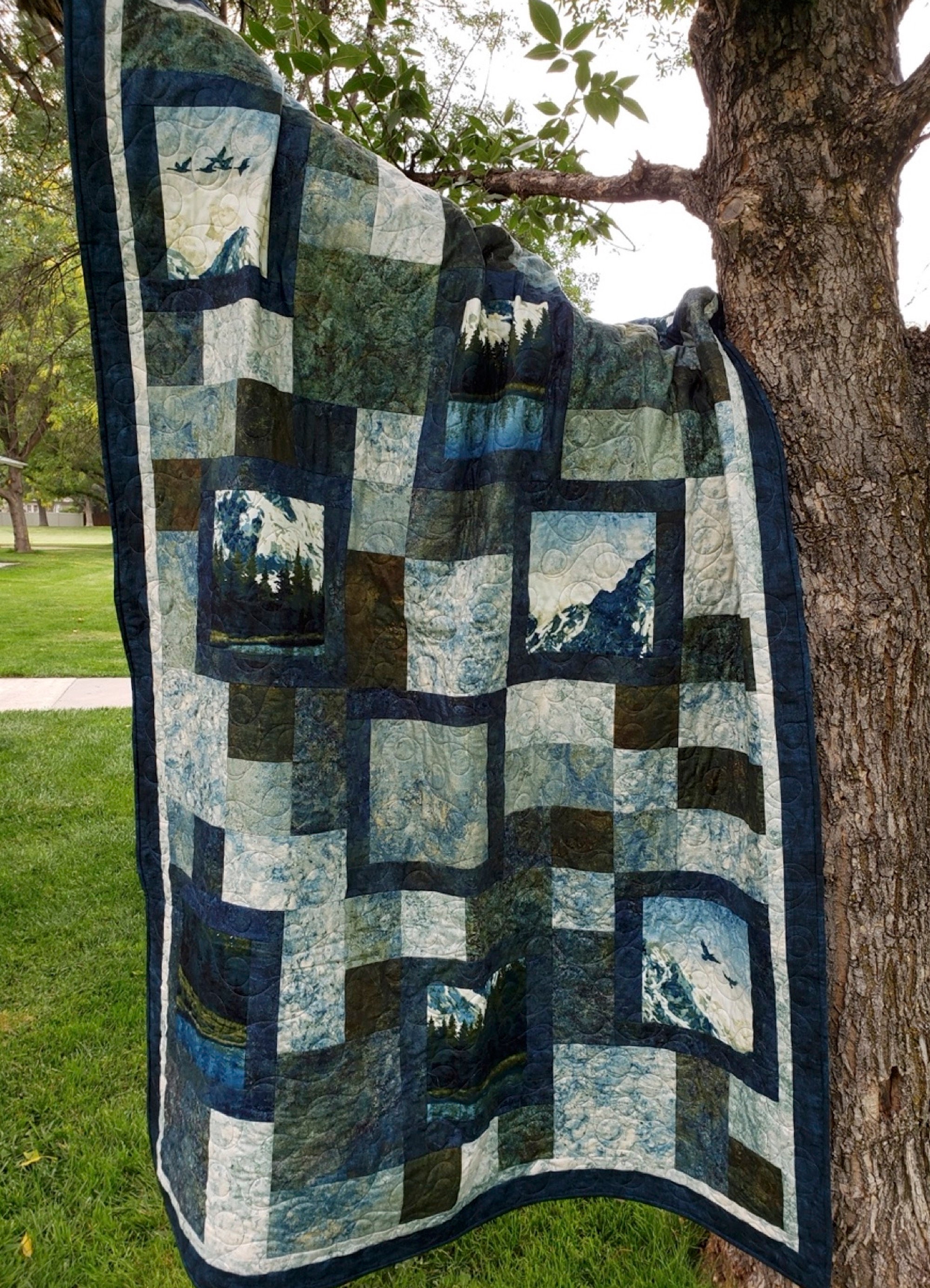 Digital PDF quilt pattern for “Re-Framed” A new version of “Framed” designed for Panels, Photos, and Directional (one way) Prints.