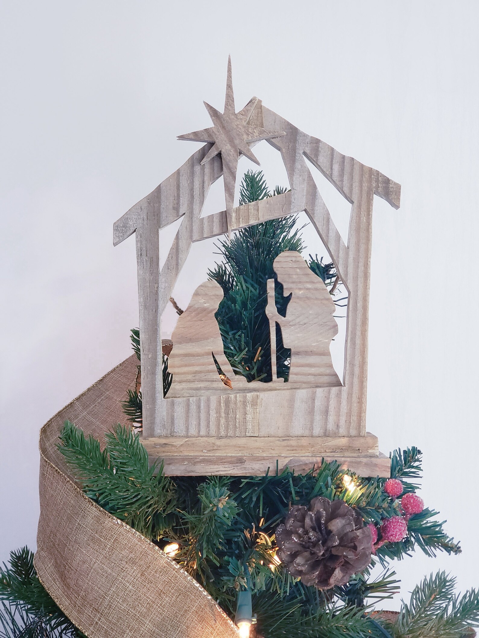 Nativity Tree Topper Rustic Nativity White Wash Nativity Etsy