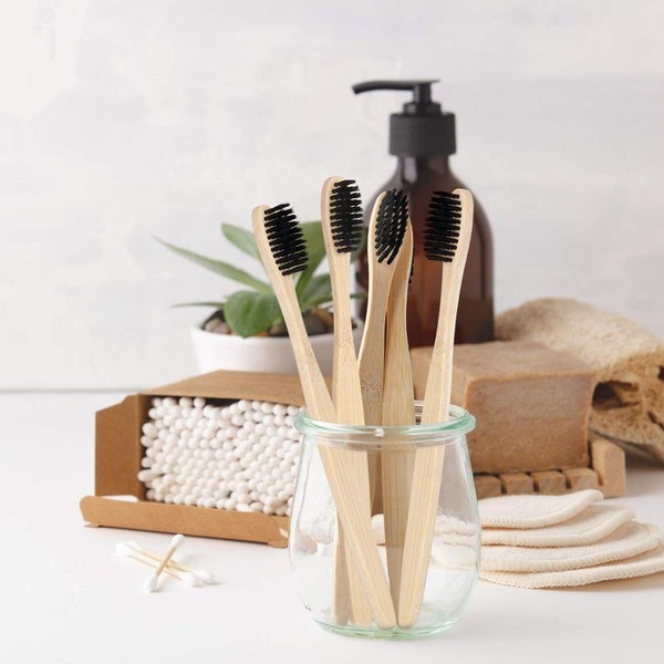 Eco Friendly Natural Bamboo Toothbrush | Biodegradable Soft Medium Bristles | Black White Toothbrush