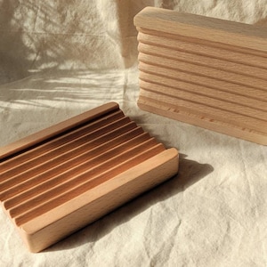 Beech Wood Soap Dish: Large Grooved Zero Waste Design