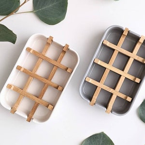 Zero Waste Soap Dish | Bamboo Starch Travel Soap Tray | Biodegradable Dish | Shampoo Container Tray | Gray White   High Quality