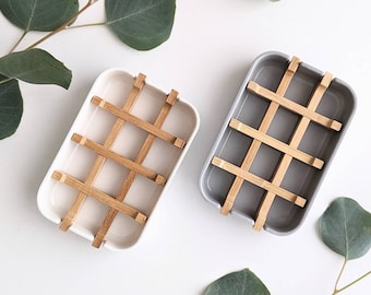 Zero Waste Soap Dish | Bamboo Starch Travel Soap Tray | Biodegradable Dish | Shampoo Container Tray | Gray White   High Quality