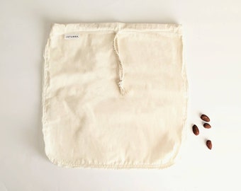 Organic Cotton Nut Milk Bag | X Large Milk Bag | Reusable Cotton Bag | Fine Cheesecloth | Zero Waste Kitchen Products | 12"x12" Nut Bag