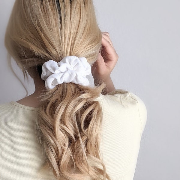 Organic Large Pointelle Cotton Scrunchies | Eco Friendly Scrunchies | Plastic Free Hair Tie | Handmade Black White Children Adult Juturna