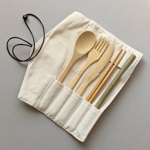 Zero Waste Bamboo Travel Utensil Set | Eco-Friendly Products | Natural Bamboo Straw Set | Gift for Him | Gift for Her