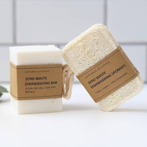 Solid Dish Soap | Zero Waste Dish Soap | Eco-Friendly Kitchen Products | Zero Waste | Natural Kitchen Cleaning Sponge | Gift Set | Juturna