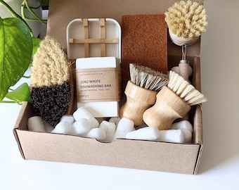 Zero Waste Cleaning Bundle Set | Dish Soap Bar Brick | Eco Friendly Brush Set | Cleaning Supplies Sustainable Product | Zero Waste Kitchen