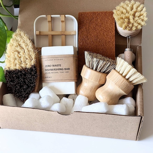 Zero Waste Cleaning Bundle Set | Dish Soap Bar Brick | Eco Friendly Brush Set | Cleaning Supplies Sustainable Product | Zero Waste Kitchen