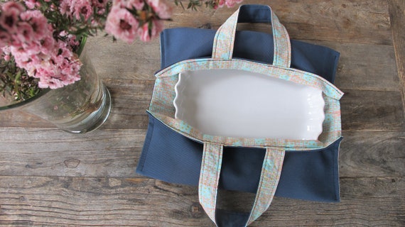 dish carrier pie tote bag Sac a tarte linen bowl bag Casserole carrier bag meadow flowers design cake carrier