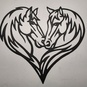 Horses in Love Heart 14&quot;x13&quot; Plasma Cut Metal Art CNC