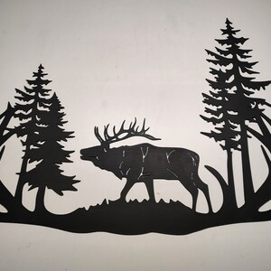 Bull Elk Scene and Horns 31.5"x21.5" Plasma Cut Metal Art CNC