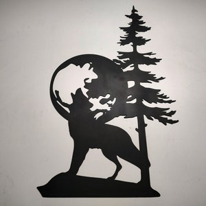 Wolf Howling in Moon 30"x18" Plasma Cut Metal Art CNC