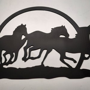 3 Horses Running 16"x11" Plasma Cut Metal Art CNC