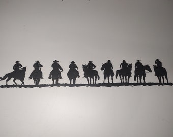 Cowboys on their Horses 46.5"x7.5" Plasma Cut Metal Art CNC