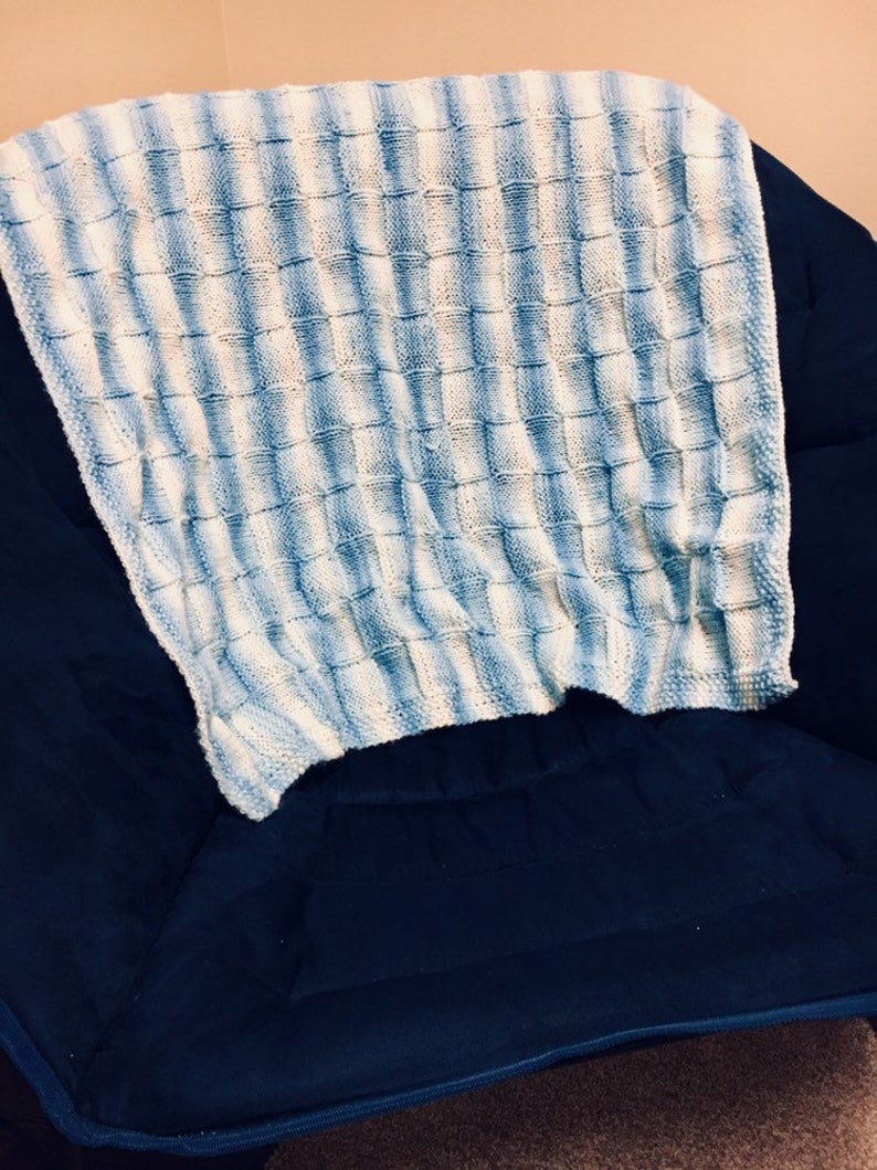 Knitted Baby Blue Ombre Basketweave Baby Blanket Etsy