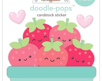 Pegatinas 3D de fresas con forma de cesta de dulces bayas Doodle-Pops