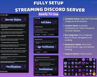 Paarse streaming Discord-server | Volledig geïnstalleerd en klaar voor gebruik | Waarschuwingen automatisch streamen | Eigendomsoverdracht:
