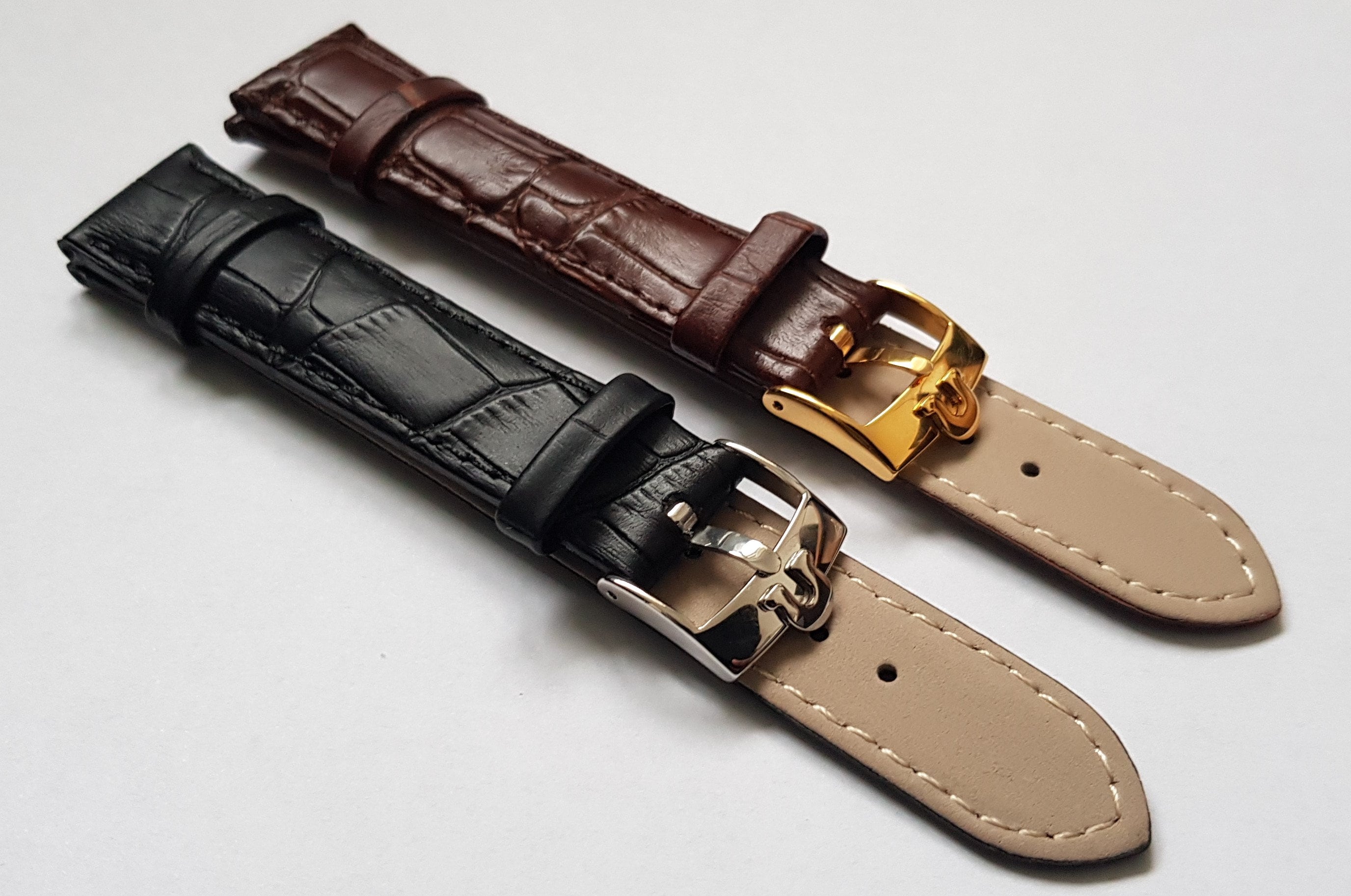 New 18/19/20mm Genuine Leather Gents Watch Strap Black/ Brown, Steel/ Gold Plated Buckle For Omega
