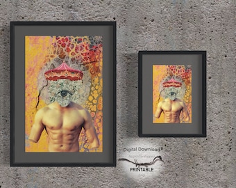 Masculinity, Original printable mixed media collage, Digital art, Home decor, Wall art, Digital print
