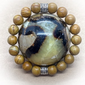 Jasper wood in 10mm. Natural stone bracelet. EVJF gift. Men&#39;s wristband. Women&#39;s bracelet. Semi-precious stone. Handmade jewelry.