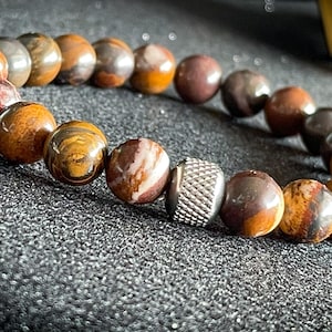 Iron eye in 8mm. Natural stone bracelet. Bachelorette party gift. Men&#39;s bracelet. Women&#39;s bracelet. Semi-precious stone. Handmade jewelry.
