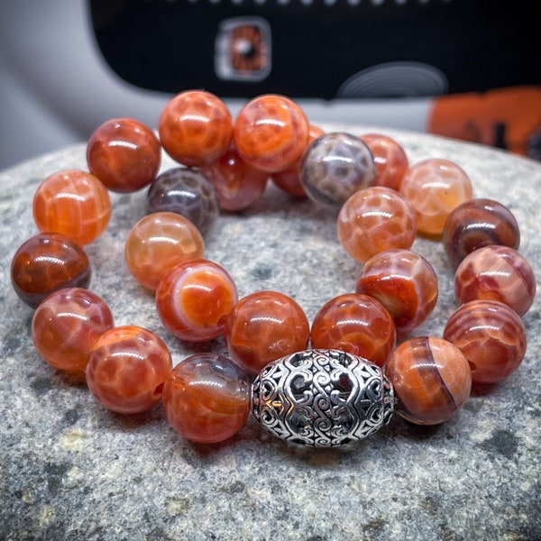 Agate de feu en 8mm. Bracelet pierre naturelle. Cadeau EVJF. Bracelet homme. Bracelet femme. Pierre semi precieuse. Bijoux fait main.