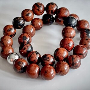 Mahogany obsidian in 6mm. Natural stone bracelet. EVJF gift. Men&#39;s bracelet. Women&#39;s bracelet. Semi-precious stone. Handmade jewelry.
