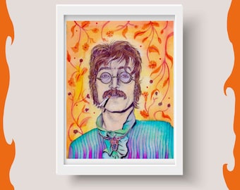 John Lennon Portrait Painting - The Beatles Watercolor Art Print