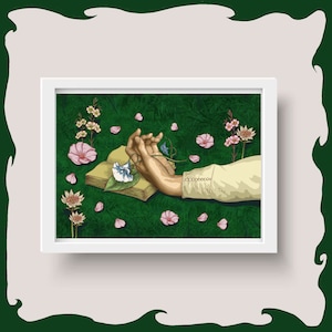 Garden Reading - Fairy Cottage Core  Digital Artwork Print - Cosy Wall Art