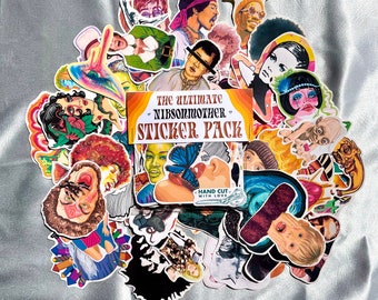 The ULTIMATE Sticker Pack de Nibsonmother- Una colección de 63 pegatinas psicodélicas de imágenes de la cultura pop y arte original