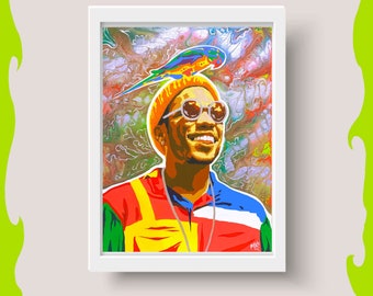 Anderson .Paak Acrylic Pour Pop Art Painting - Digital Print