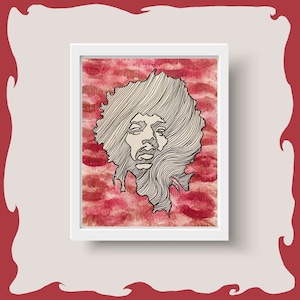 Jimi Hendrix Lipstick Art Print - 60s Psychedelic Art Decor