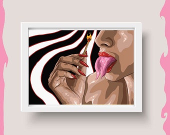 Licking Flames - Psychedelic Witchy Digital Artwork Print - Eclectic Wall Art