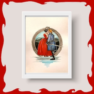 Outlander Painting - Claire and Jamie Paris Red Dress Print