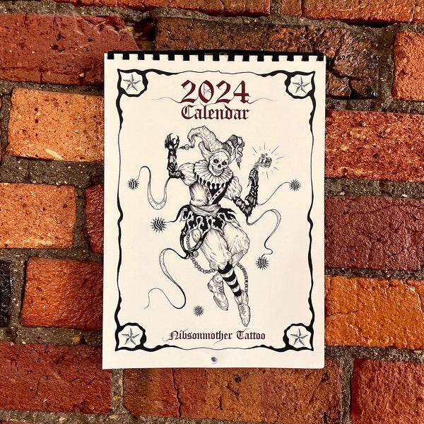 2024 Wall Calendar - Featuring Original Tattoo Flash Sheets (A4)