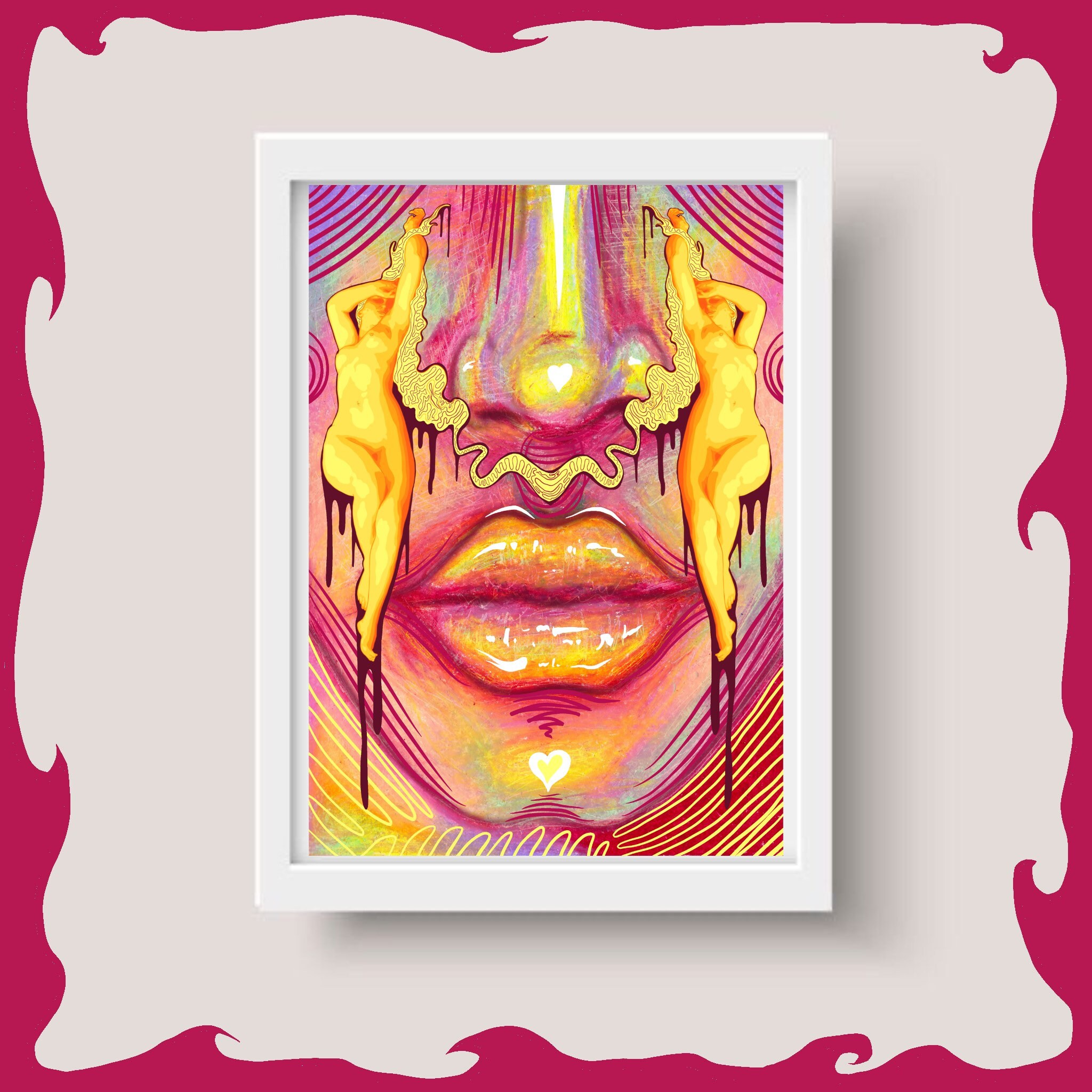 Oil Pastel and Digital Multimedia Art Print - Trippy Psychedelic Artwork