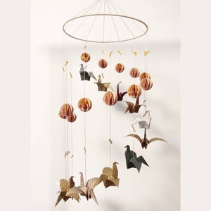 Origami mobile 15-20-25 cm for interior decoration, home, room, party, baptism | Cranes, balls and small cascading knots
