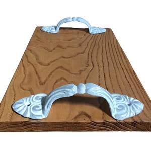 Rustic Solid Wooden Tray with Cast Metal Handles Idyllic Tray