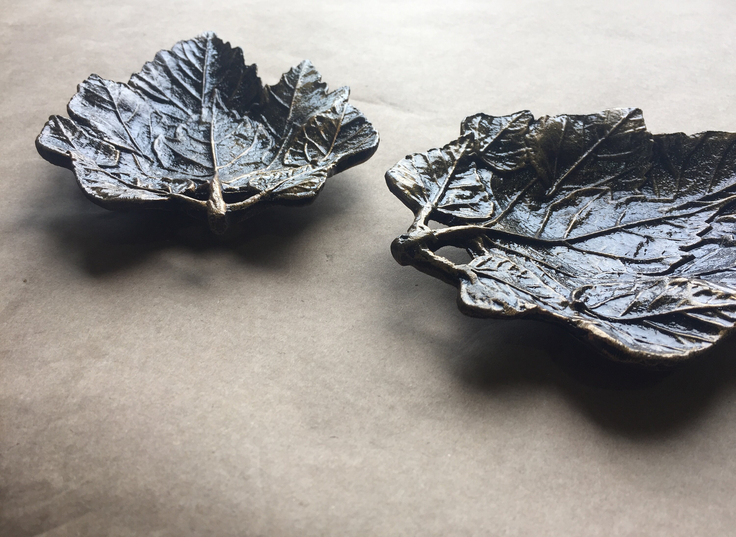 Two Cast Metal Leaves A Pair of Leaves Table Decor Table