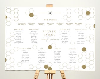 Table Plan, Wedding Sign, Gold with Bees On the day Stationery, Wedding Seating Plan, Amber Suite,